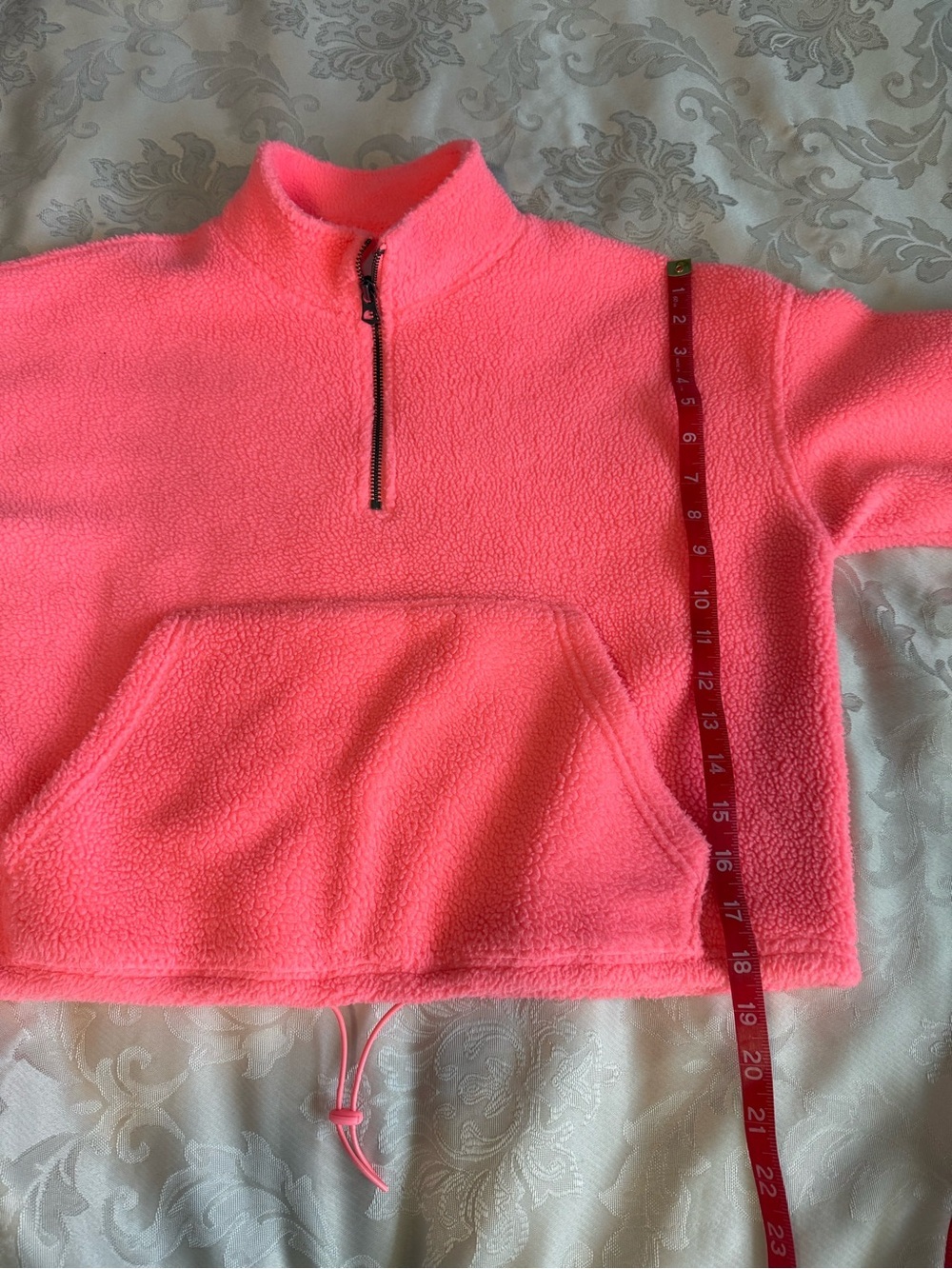 American Eagle Coral Sherpa Half Zip Cropped Pullover XS Cozy Fleece - Picture 3 of 6